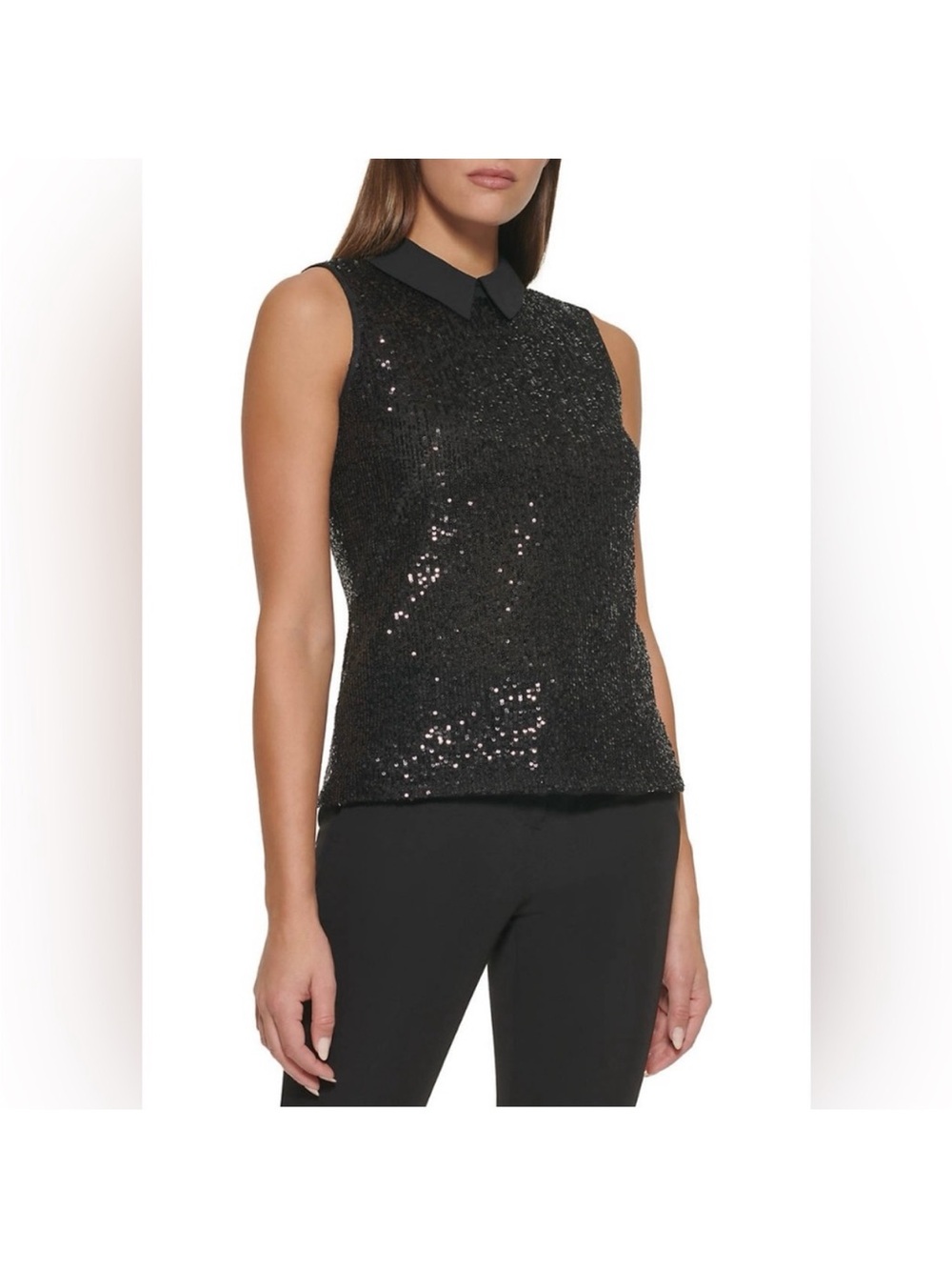 TOMMY HILFIGER Black Collared Sleeveless  Sequin Top Women’s XL NWT NEW